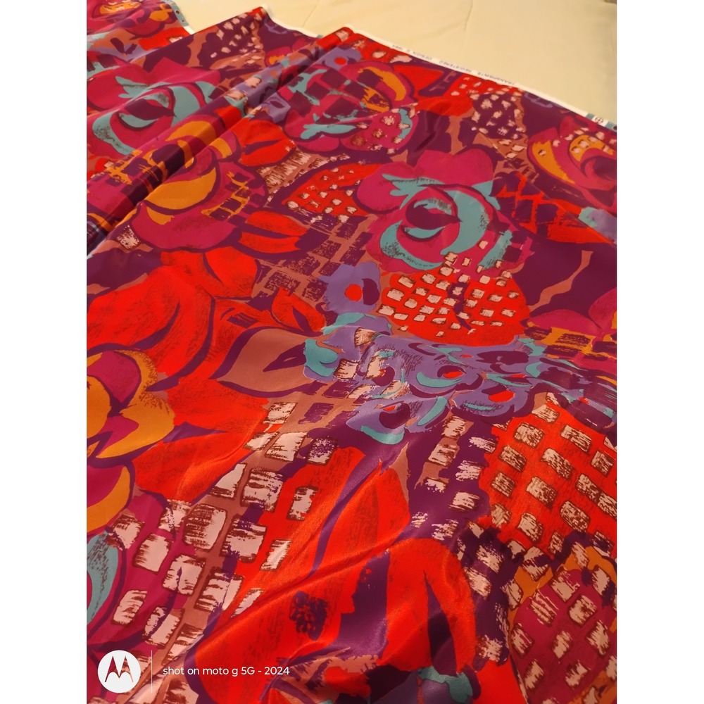 Vintage 1984 Transprints Registered Design Fabric Abstract Floral Red Purple